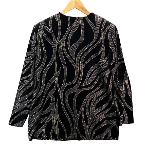 R&M Richards Gorgeous Vintage Black Velvet Gold Silver Evening Blouse Women 14P - Picture 2 of 9